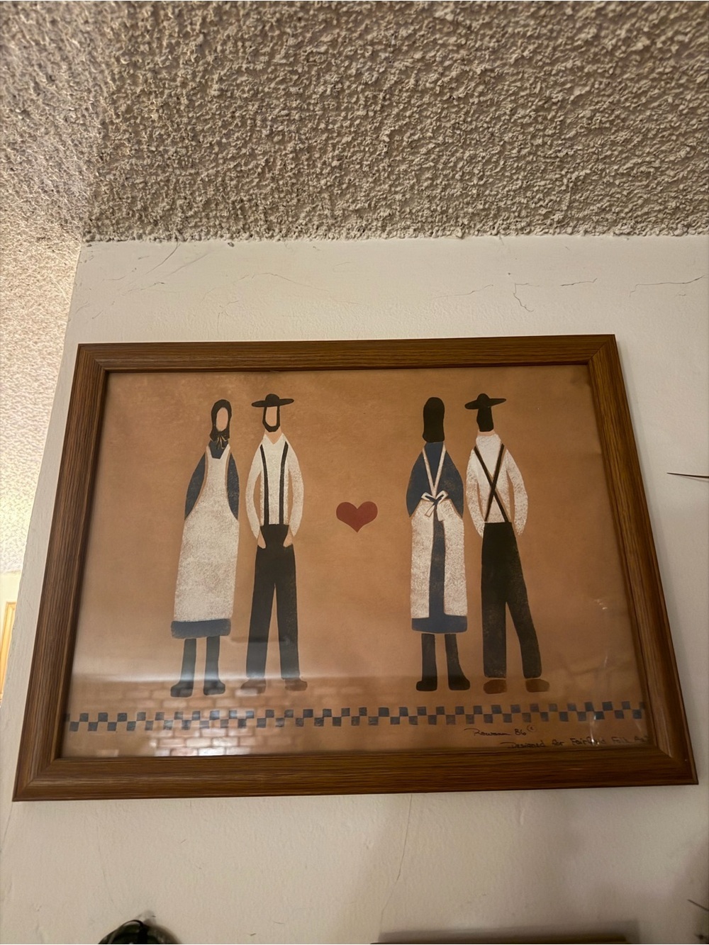 Folk Art Couples Wall Art in Brown and Navy